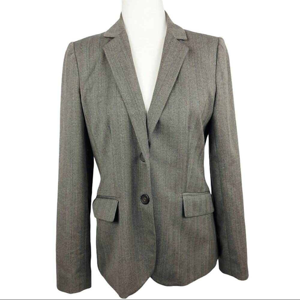 J Crew Brown Tailored Two Button Front Wool Career Workwear Blazer Size 6